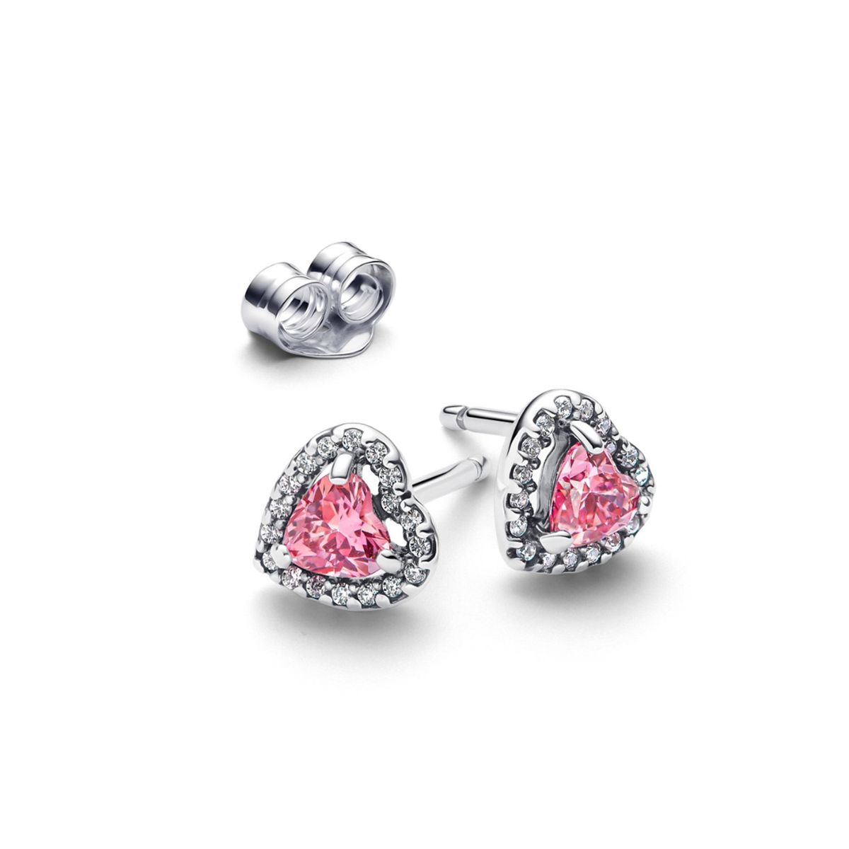 PANDORA - Aretes de Botón Corazón Rosa Plata Esterlina