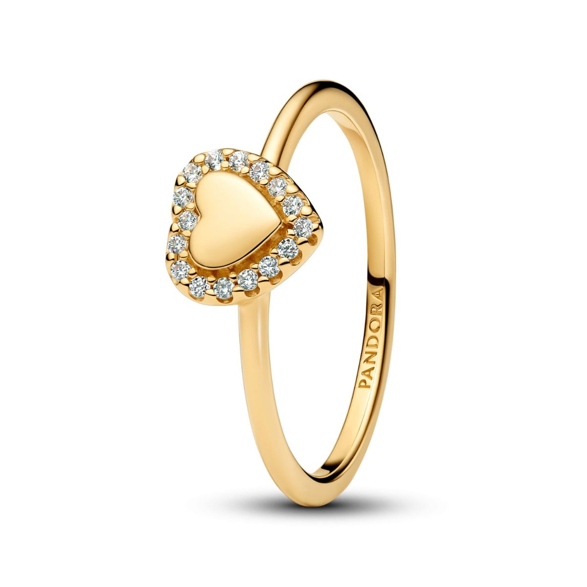 PANDORA - Anillo Pandora Halo y Corazón Grabable Recubrimiento en Oro