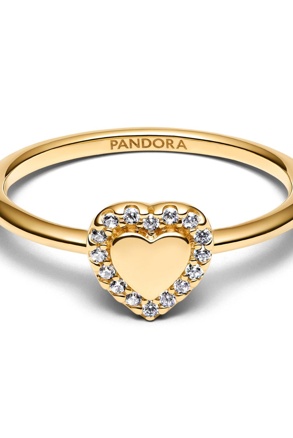 PANDORA - Anillo Pandora Halo y Corazón Grabable Recubrimiento en Oro