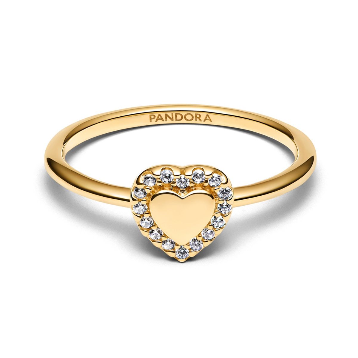 PANDORA - Anillo Pandora Halo y Corazón Grabable Recubrimiento en Oro