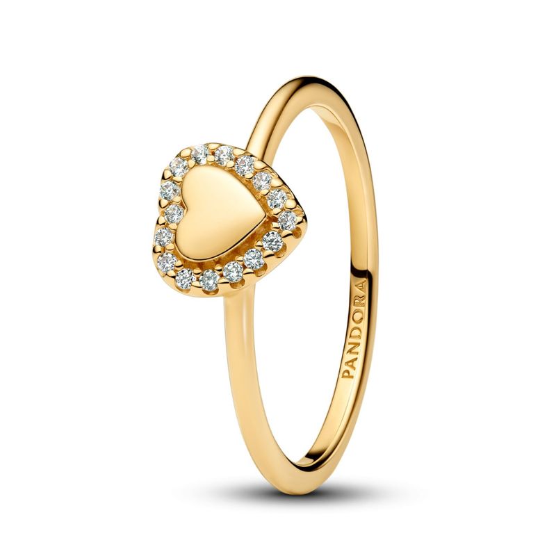 PANDORA - Anillo Pandora Halo y Corazón Grabable Recubrimiento en Oro
