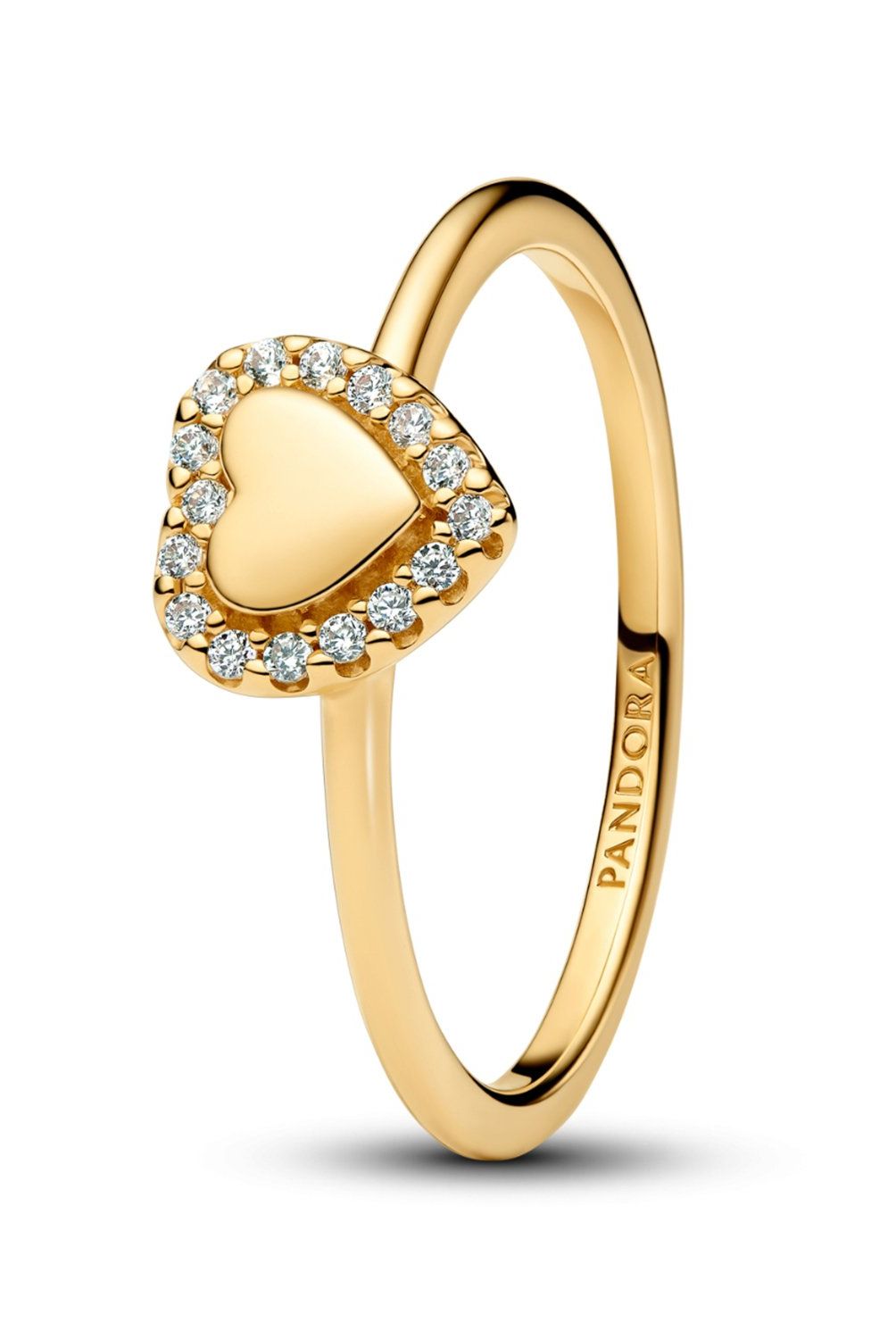 PANDORA - Anillo Pandora Halo y Corazón Grabable Recubrimiento en Oro