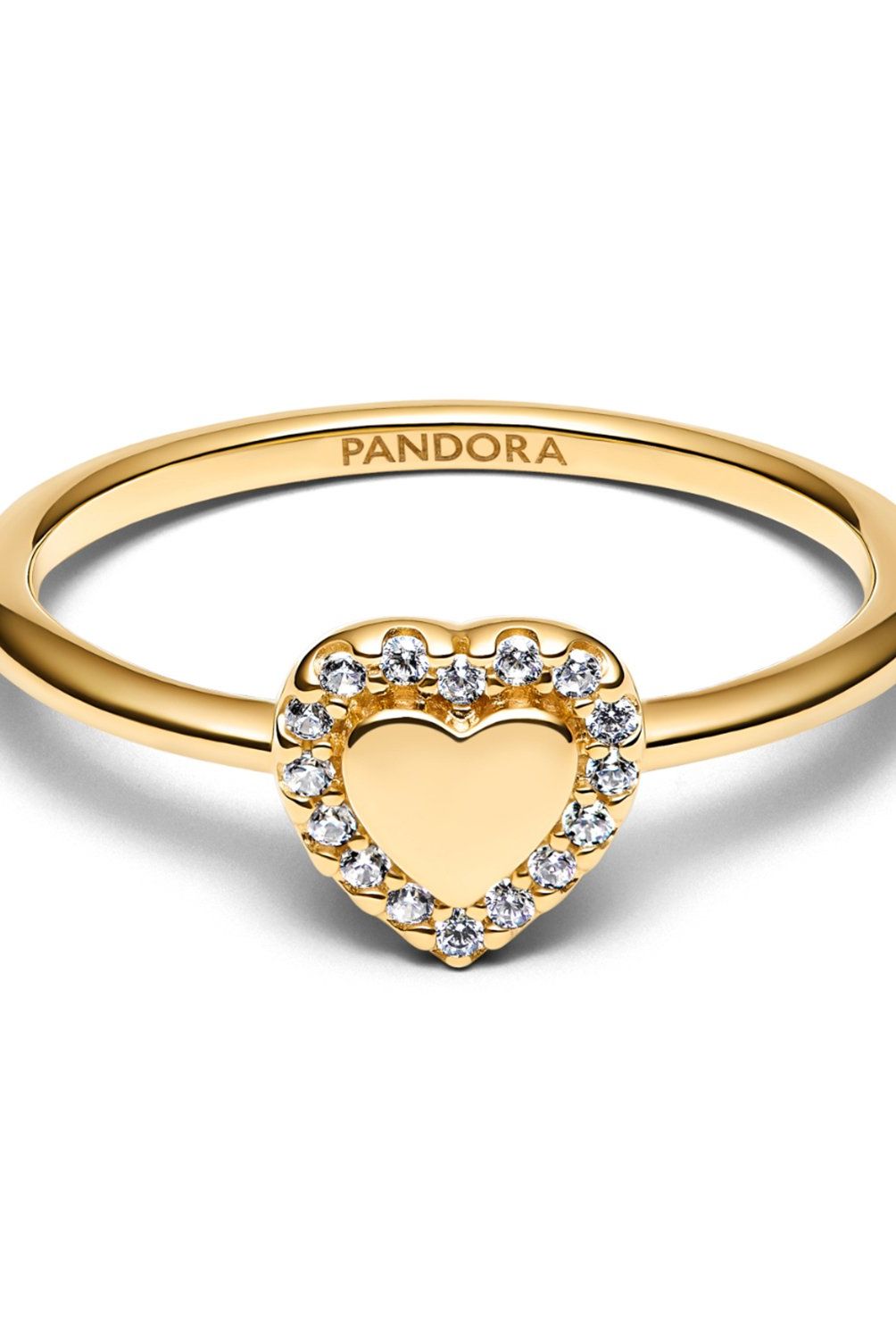 PANDORA - Anillo Pandora Halo y Corazón Grabable Recubrimiento en Oro