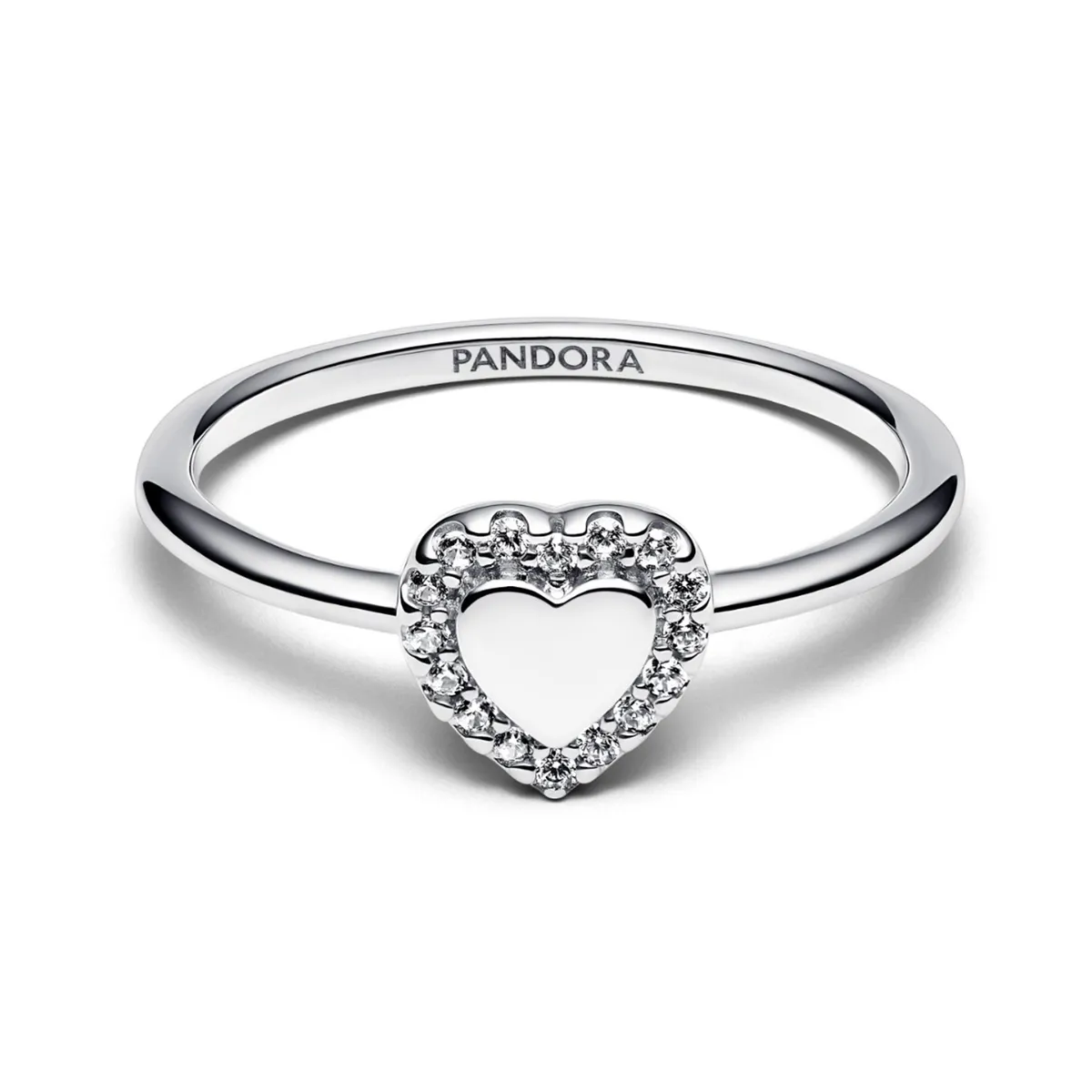 PANDORA - Anillo Pandora Halo y Corazón Grabable Plata Esterlina