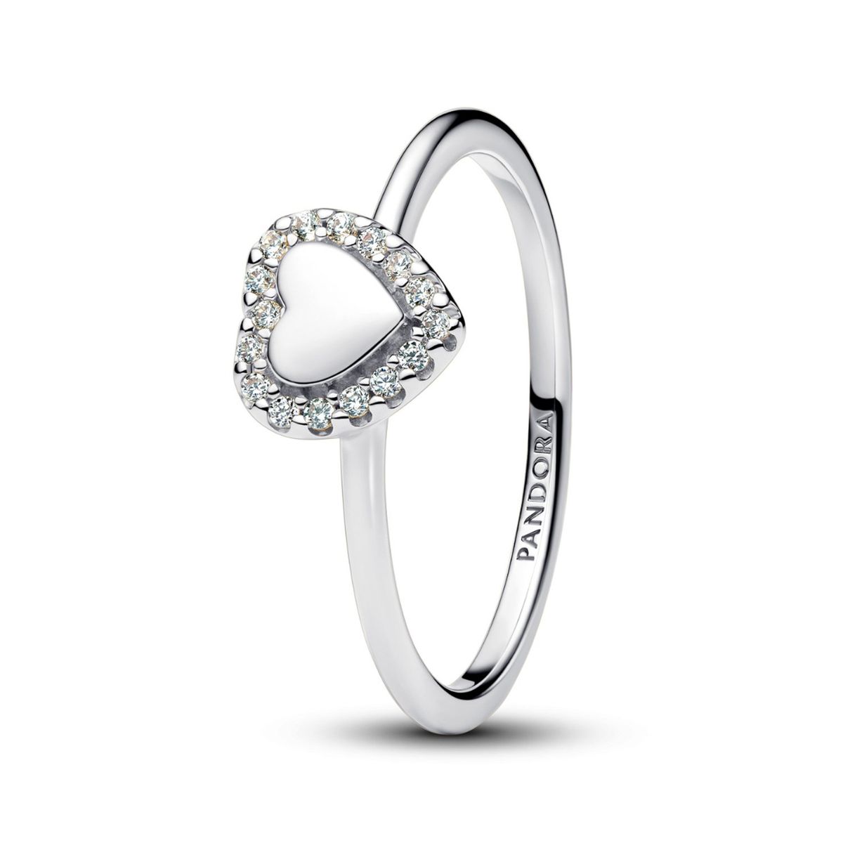PANDORA - Anillo Pandora Halo y Corazón Grabable Plata Esterlina
