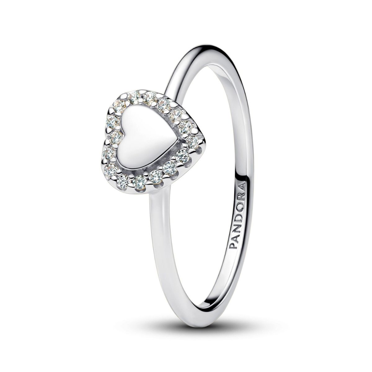 PANDORA - Anillo Pandora Halo y Corazón Grabable Plata Esterlina