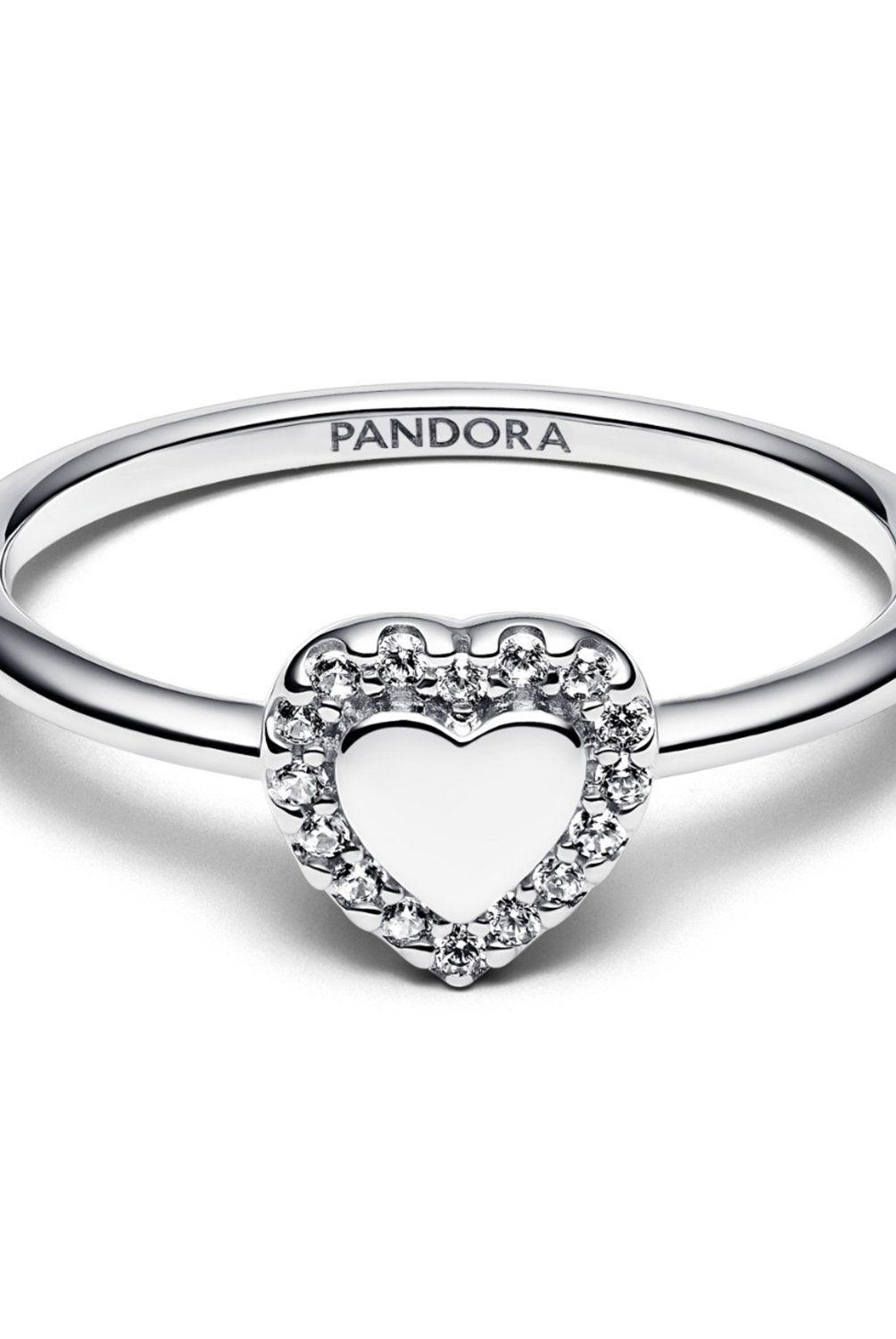 PANDORA - Anillo Pandora Halo y Corazón Grabable Plata Esterlina