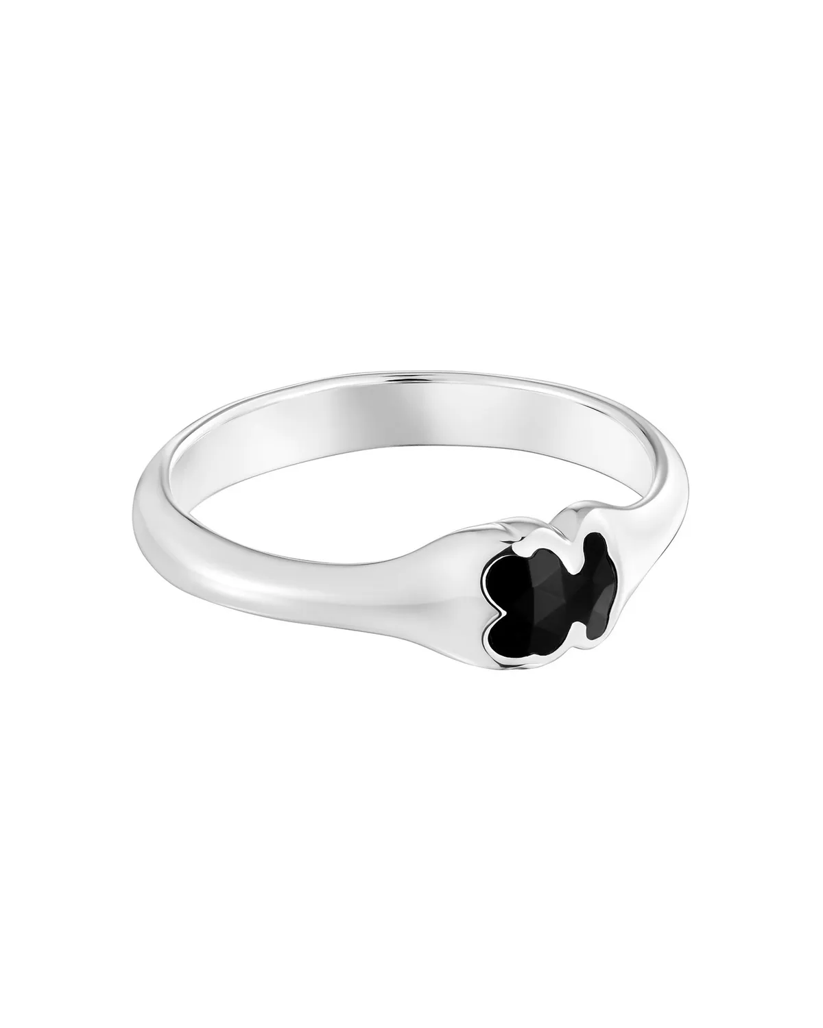 Anillo pequeño de plata y motivo oso en ónix Icon Color TOUS