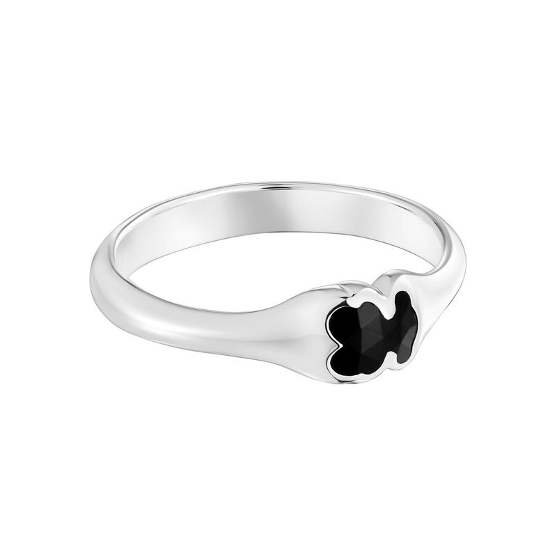 TOUS - Anillo pequeño de plata y motivo oso en ónix Icon Color