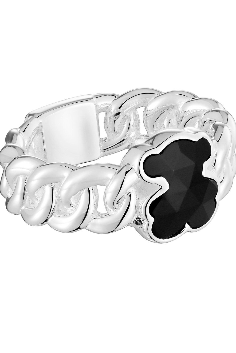 TOUS - Anillo mediano de plata y motivo oso en ónix Icon Color