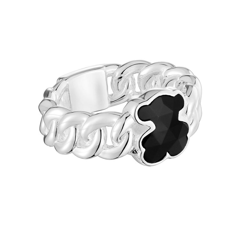 TOUS - Anillo mediano de plata y motivo oso en ónix Icon Color