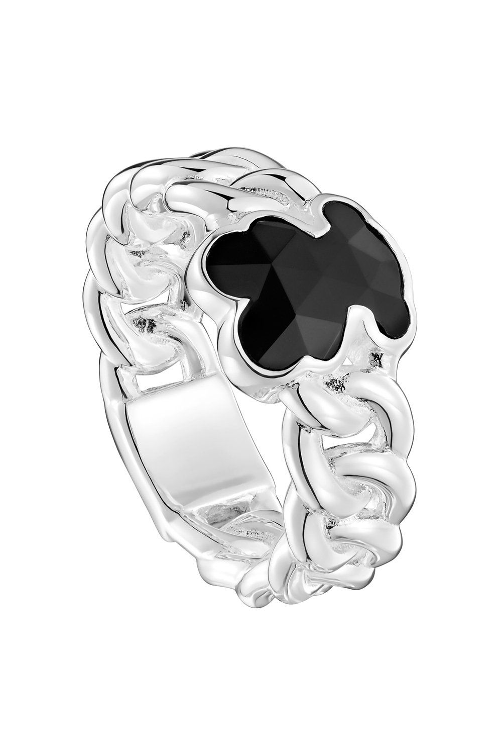 TOUS - Anillo mediano de plata y motivo oso en ónix Icon Color