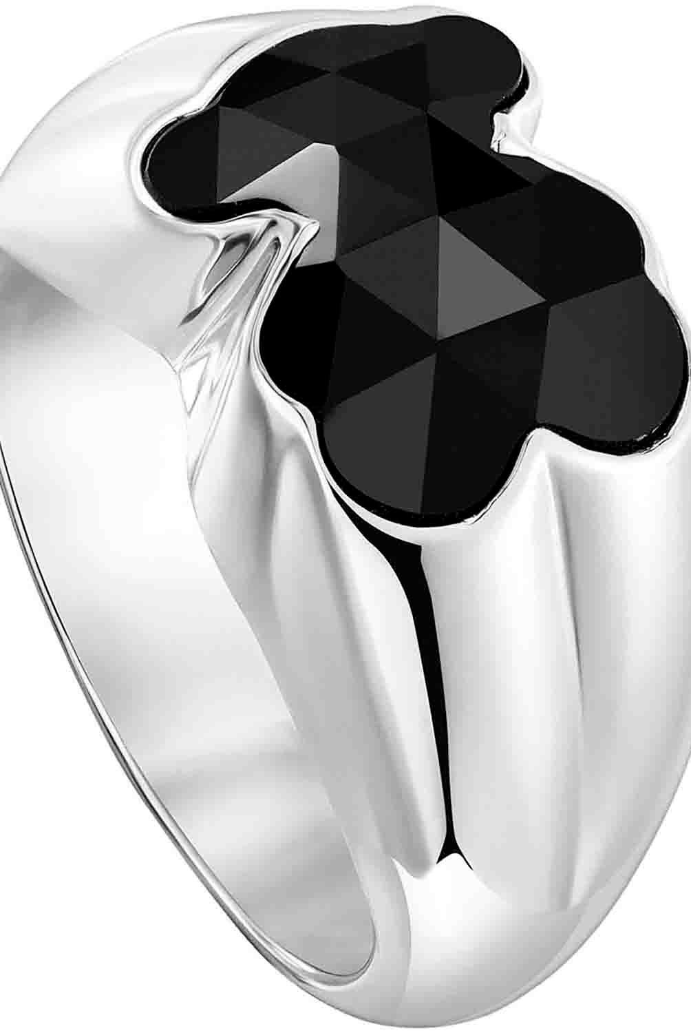 TOUS - Anillo mediano de plata y motivo oso en ónix Icon Color