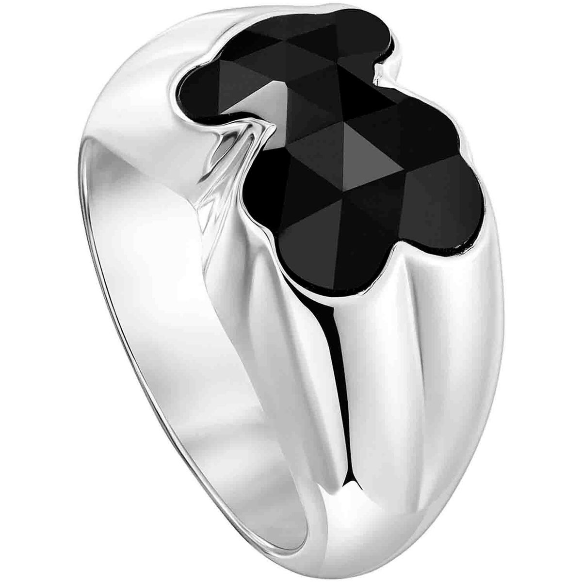 TOUS - Anillo mediano de plata y motivo oso en ónix Icon Color