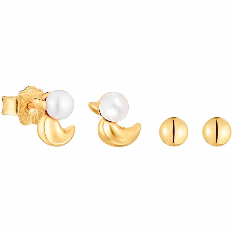 TOUS - Pack de aretes con baño de oro 18 kt sobre plata motivo pato y perlas cultivadas Virtual Garden