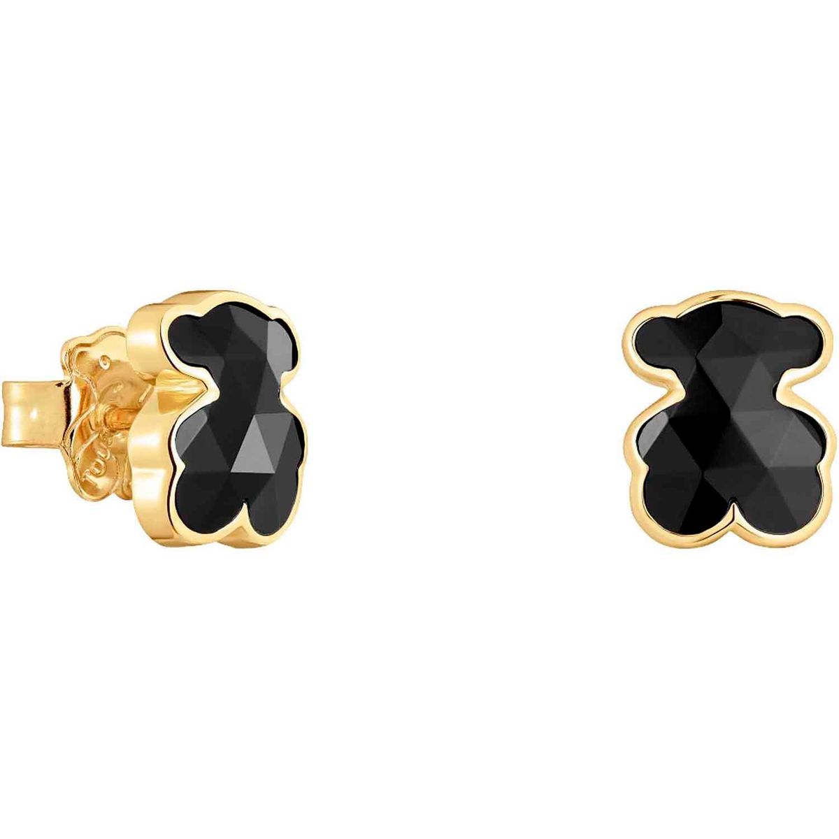 TOUS - Aretes oso con baño de oro 18 kt sobre plata y ónix 10 mm Icon Color