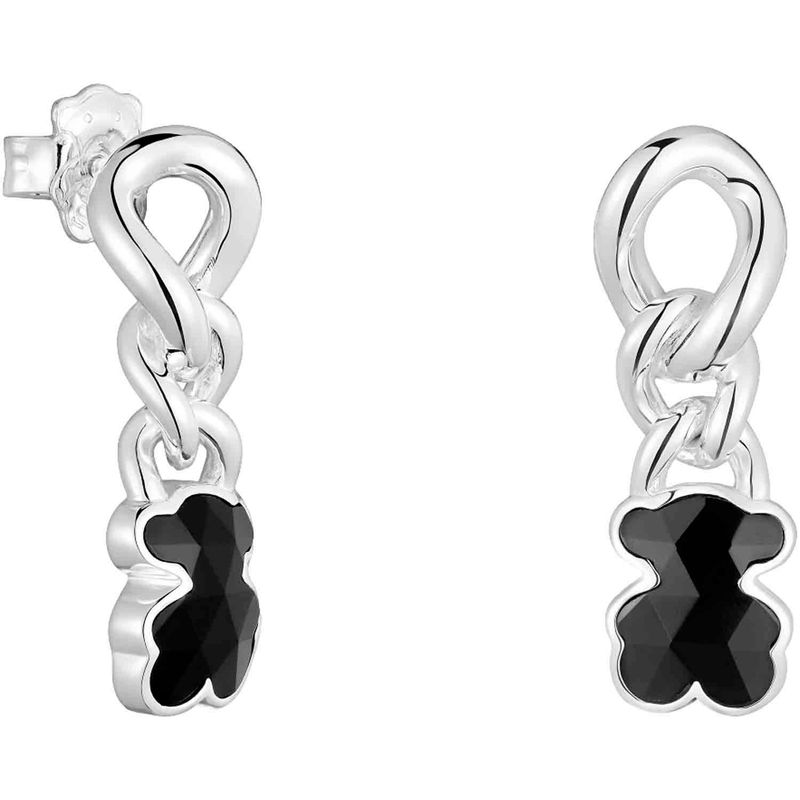 TOUS - Aretes cortos oso de plata y ónix Icon Color