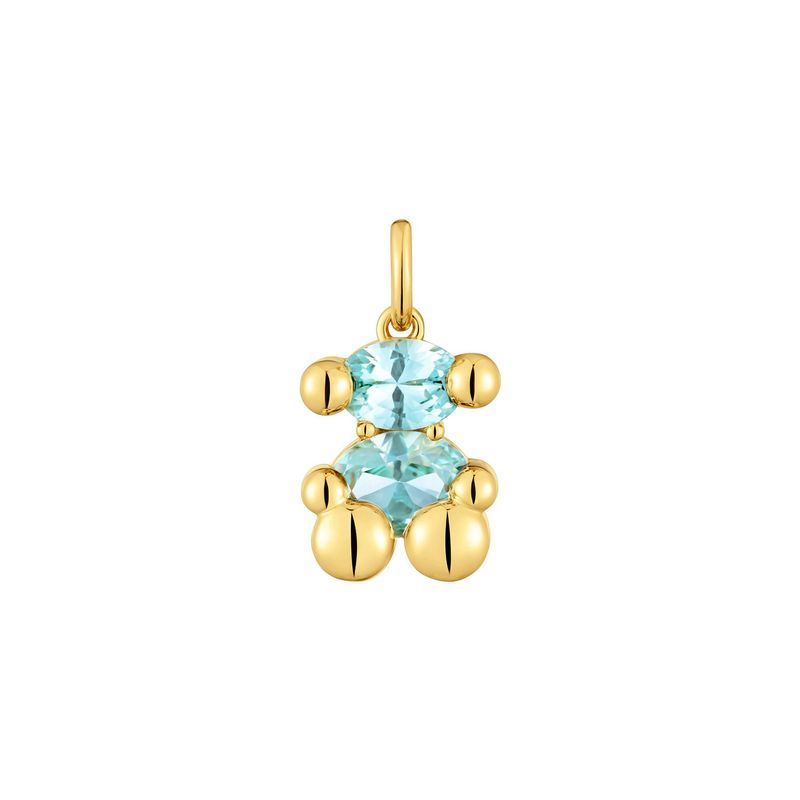 TOUS - Dije pequeño motivo oso con baño de oro 18 kt sobre plata y zafiro azul creado en laboratorio Color Bear LGG