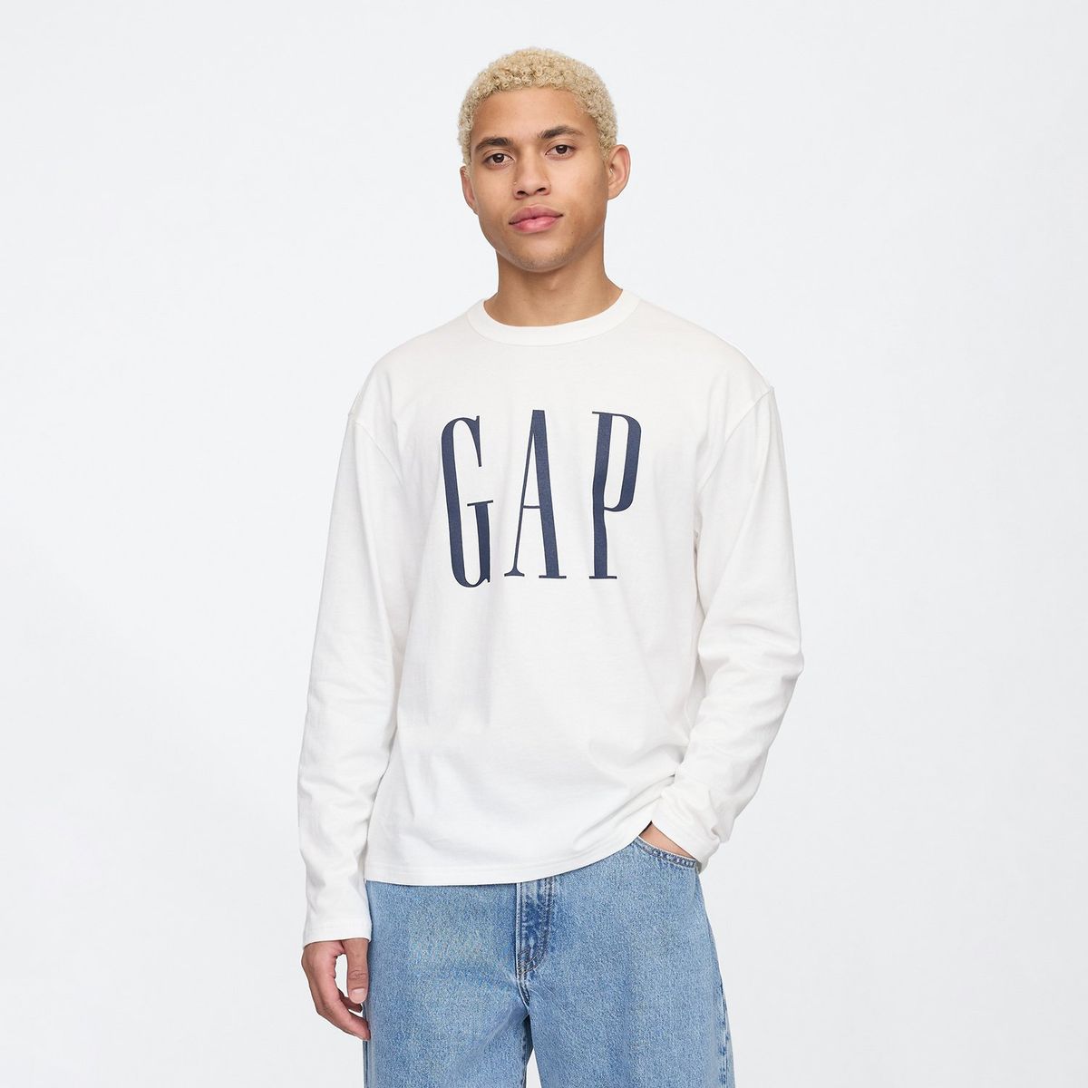 GAP - Camiseta Hombre Manga larga con Logo de Algodón GAP
