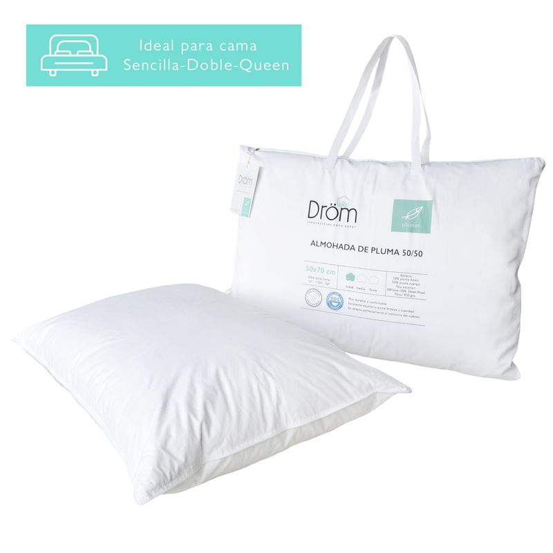 DROM - Almohada Suave pluma baja down 50 feather 50 X 70 X 15 Drom