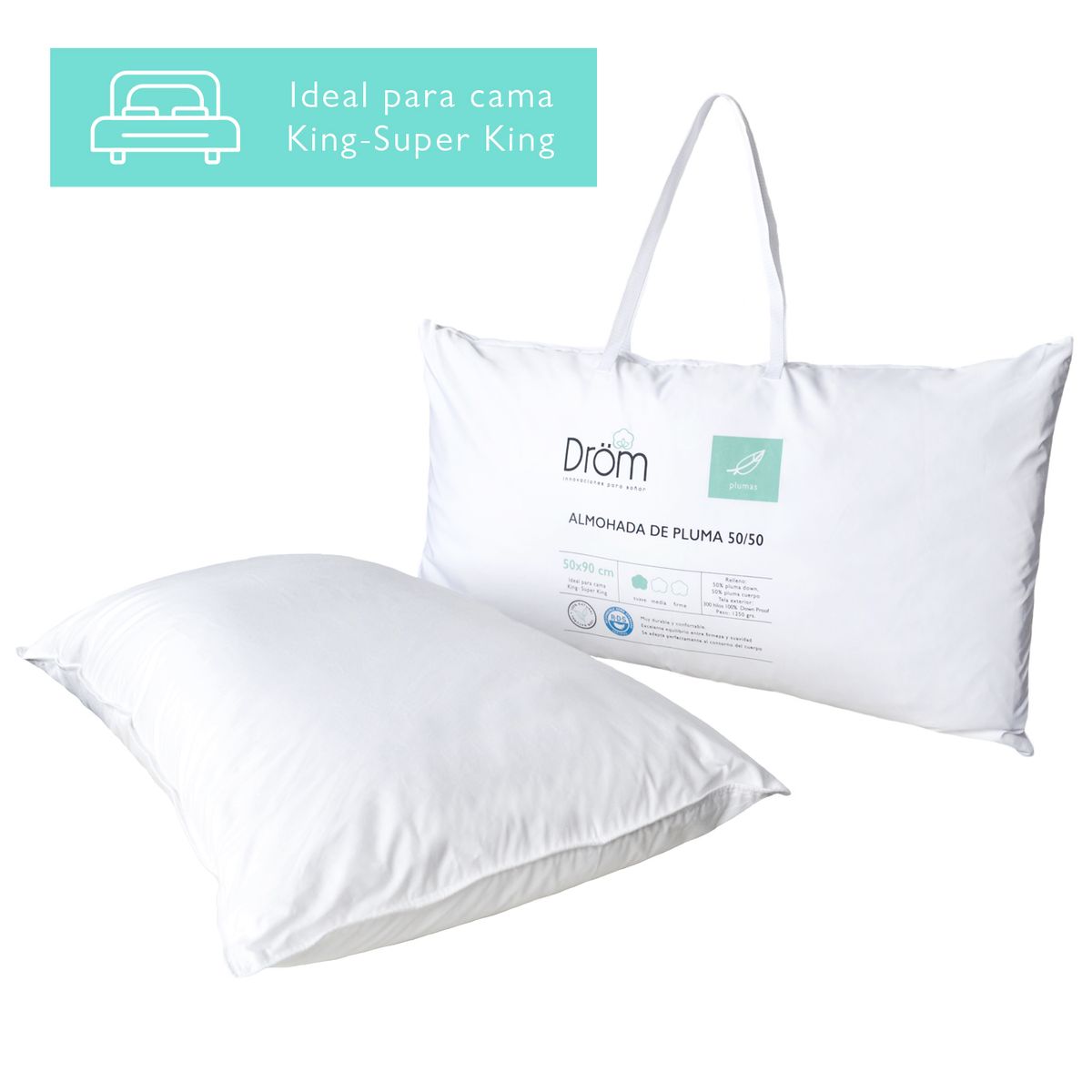 DROM - Almohada de Pluma Soft Down 50 x 90 x 15 Drom