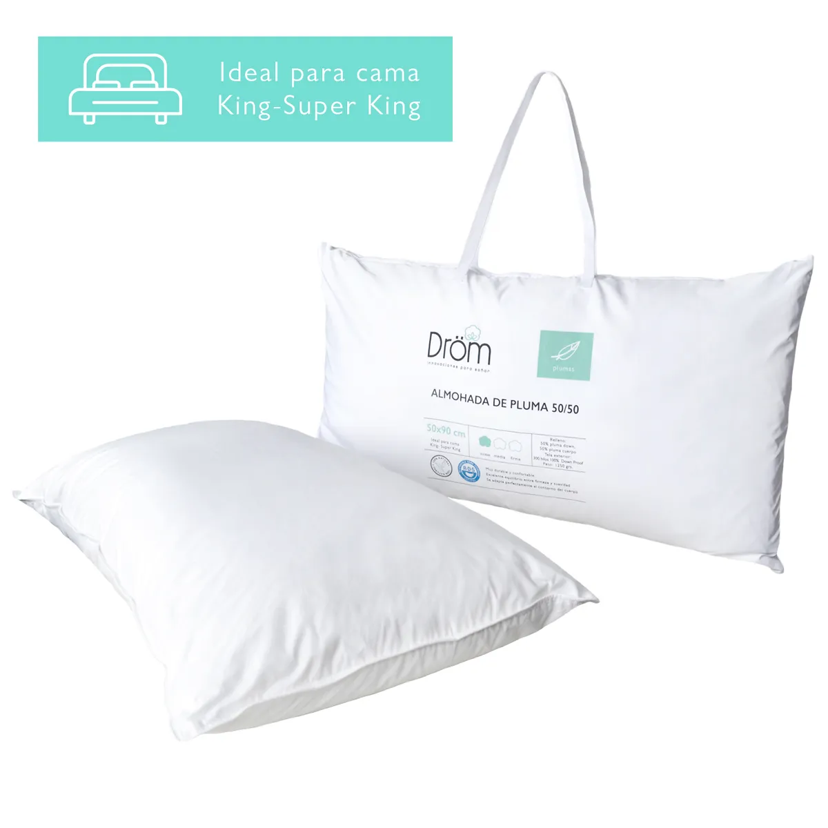DROM - Almohada de Pluma Soft Down 50 x 90 x 15 Drom