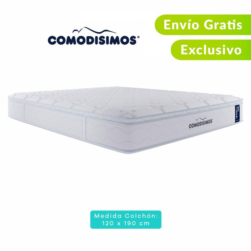 COMODISIMOS - Colchón Semidoble Firmeza Suave Ortopédico Resortado con Pillow Línea Access 120 x 190 cm  + Almohada + Protector Comodisimos 