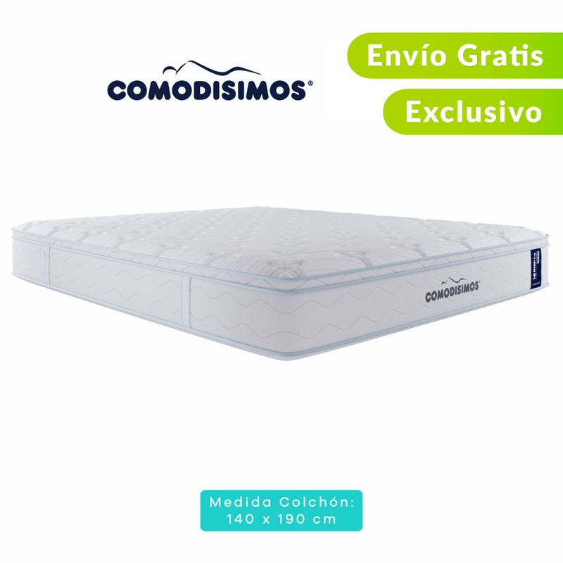 COMODISIMOS - Colchón Doble Firmeza Suave Ortopédico Resortado con Pillow Línea Access 140 x 190 cm  + 2 Almohada + Protector Comodisimos 