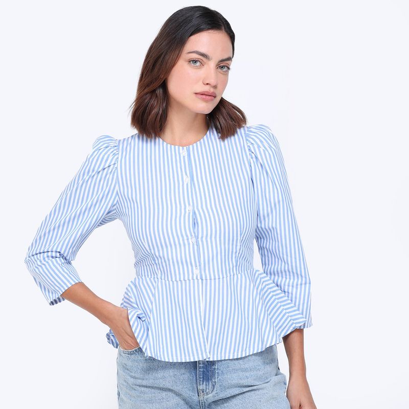 BASEMENT - Camisa Mujer Manga corta globo de Algodón Basement