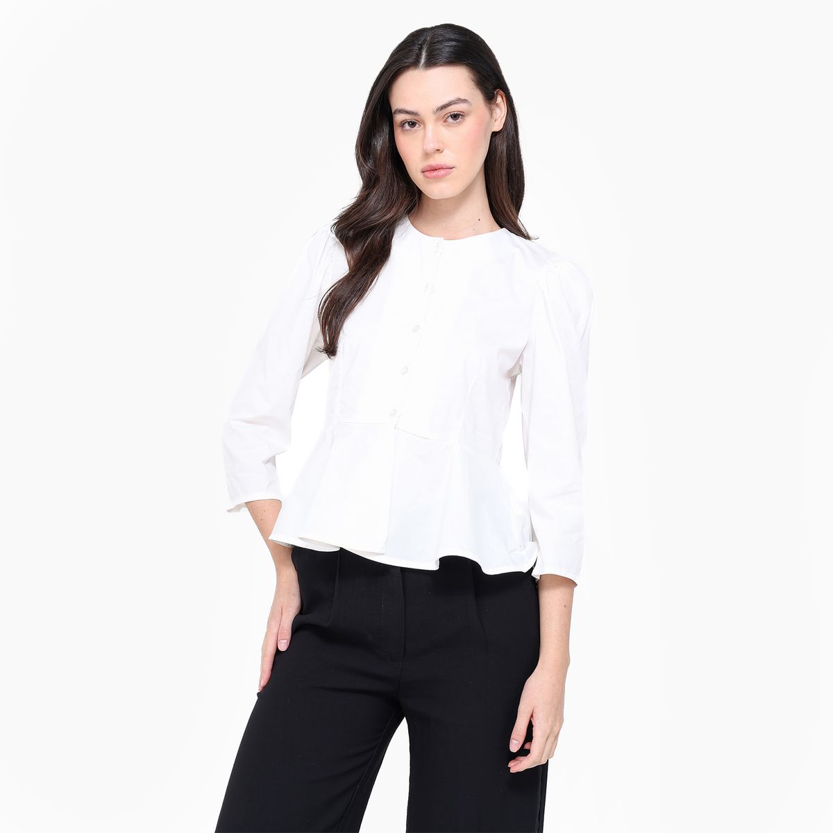 BASEMENT - Camisa Mujer Manga 3/4 globo de Algodón Basement