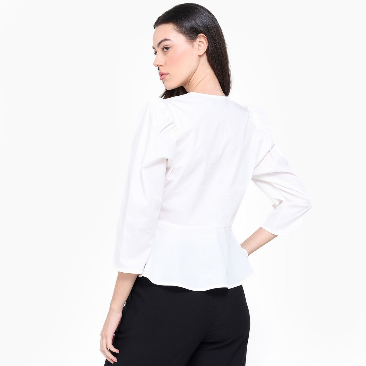 BASEMENT - Camisa Mujer Manga 3/4 globo de Algodón Basement