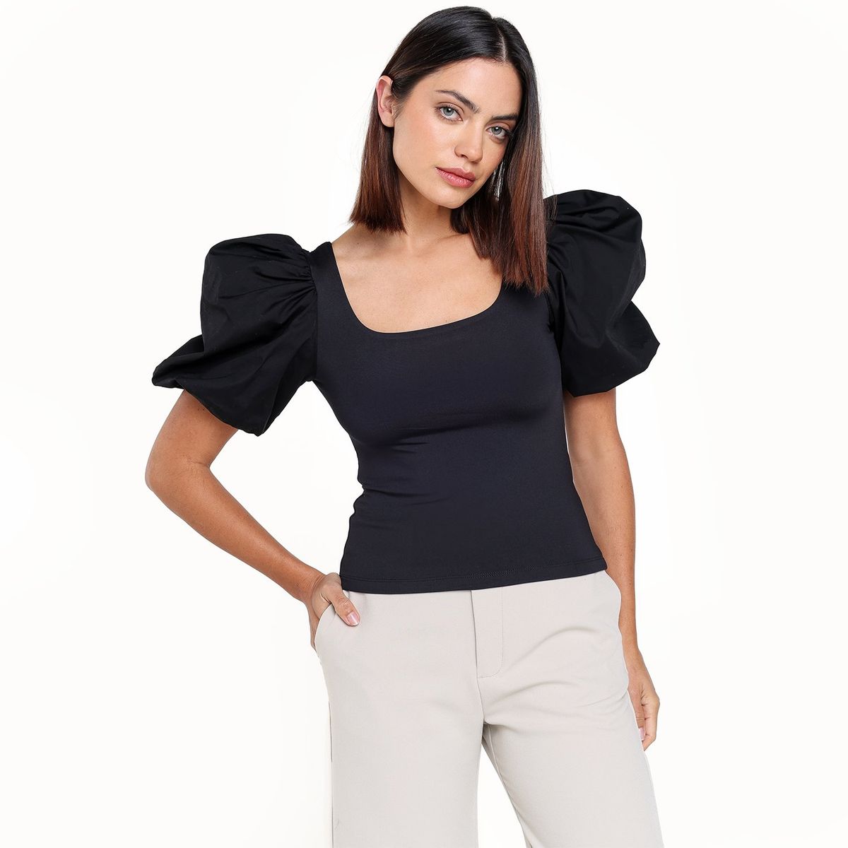 BASEMENT - Top Mujer Manga corta Basement Slim fit