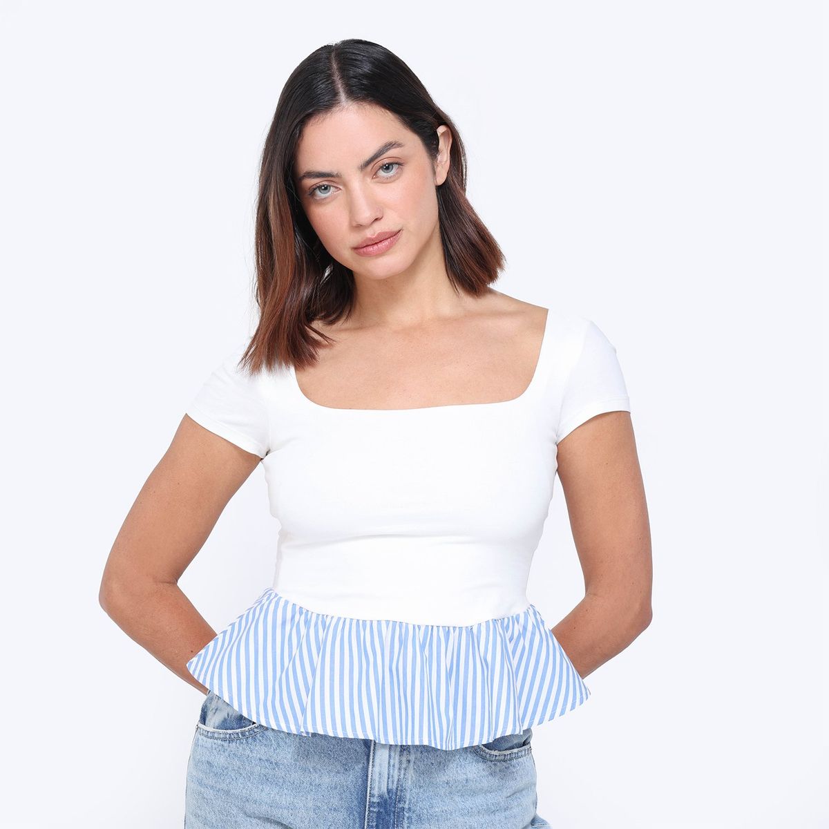 BASEMENT - Top Mujer Manga corta de Algodón Basement