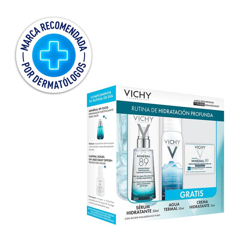 VICHY - Sérum Vichy Pack Minéral 89 Booster De Uso Diario 50Ml + Agua Termal 50Ml + Minéral 89 Crema Hidratación 72H 15Ml Vichy Incluye: 3 Productos