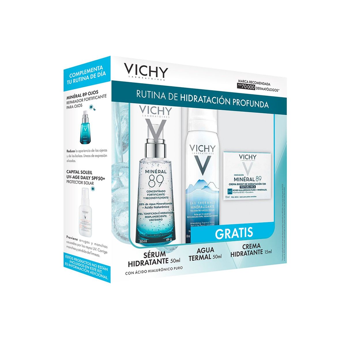 VICHY - Sérum Vichy Pack Minéral 89 Booster De Uso Diario 50Ml + Agua Termal 50Ml + Minéral 89 Crema Hidratación 72H 15Ml Vichy Incluye: 3 Productos