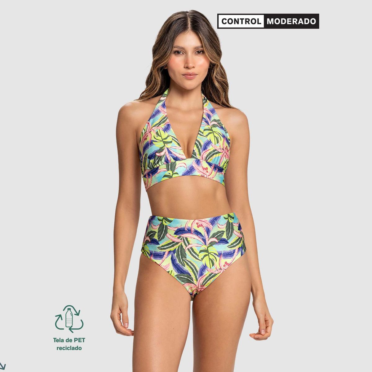 LEONISA - Vestido de Baño Bikini triangular con panty tiro alto de control