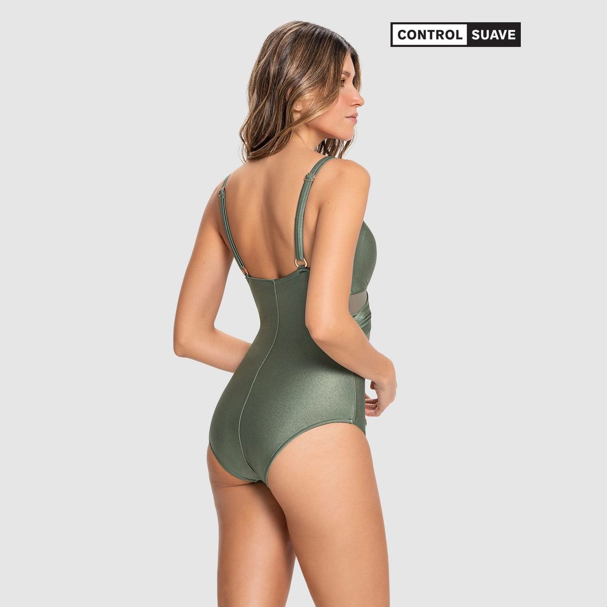 LEONISA - Vestido de baño enterizo con escote cruzado y tela con brillo