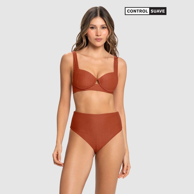 LEONISA - Vestido de Baño Bikini en textura acanalada con panty tiro alto y top con arcos