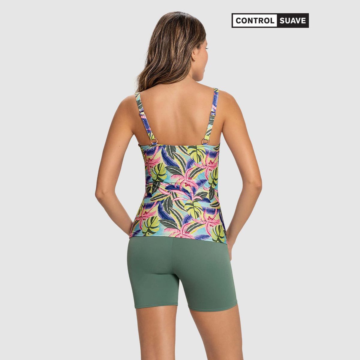 LEONISA - Vestido de baño Tankini de dos piezas Camiseta y Short de control de abdomen