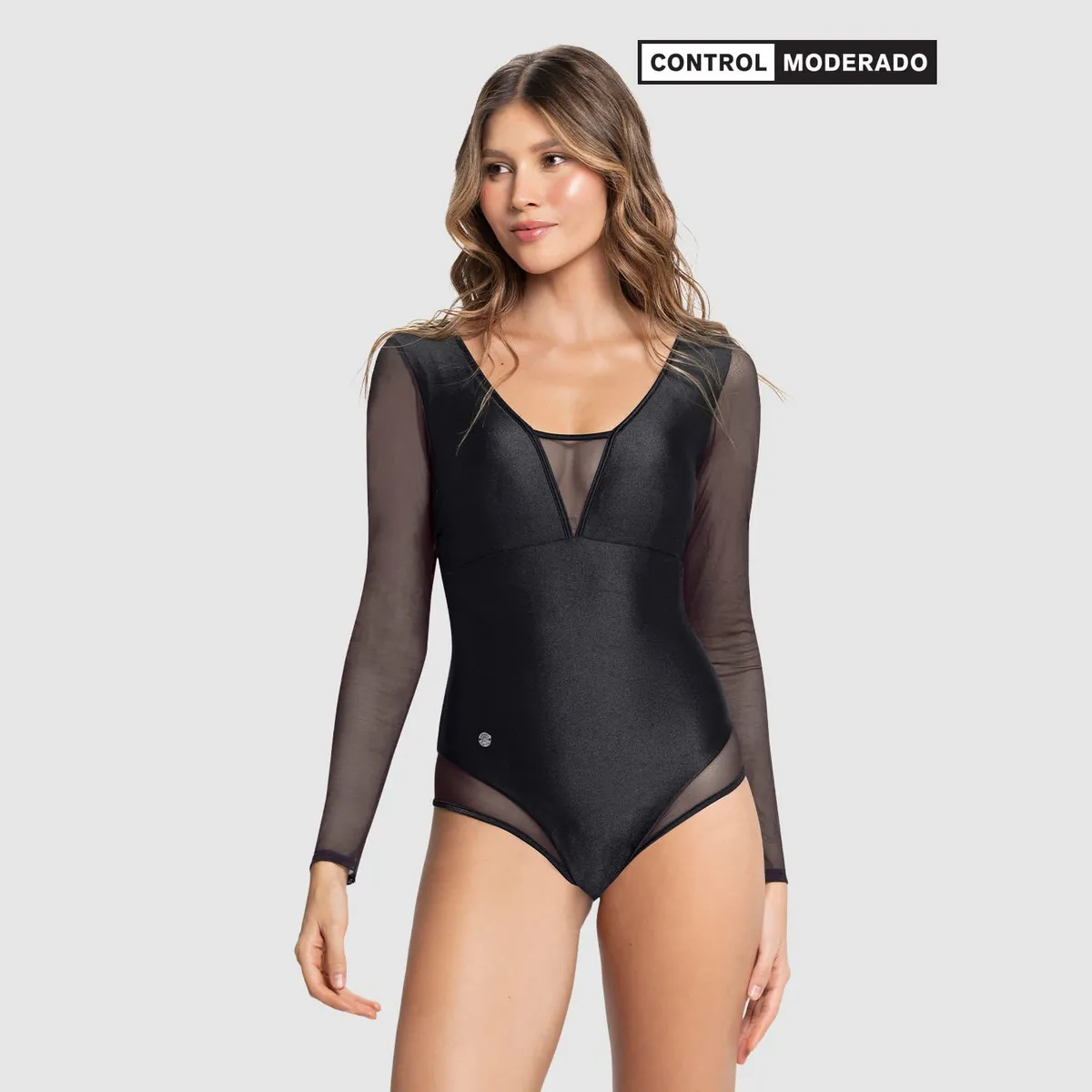 LEONISA - Vestido de baño enterizo manga larga y detalles en tul