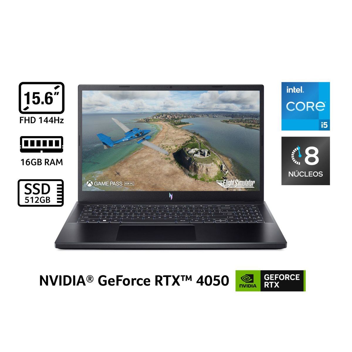 ACER - Portátil Gaming Nitro V15 Acer | Intel Core i5 | 16GB de RAM | 512GB SSD de Almacenamiento | Windows 11 | Pantalla 15,6 pulgadas | ANV15-51-56N2 | Computador Gaming portátil