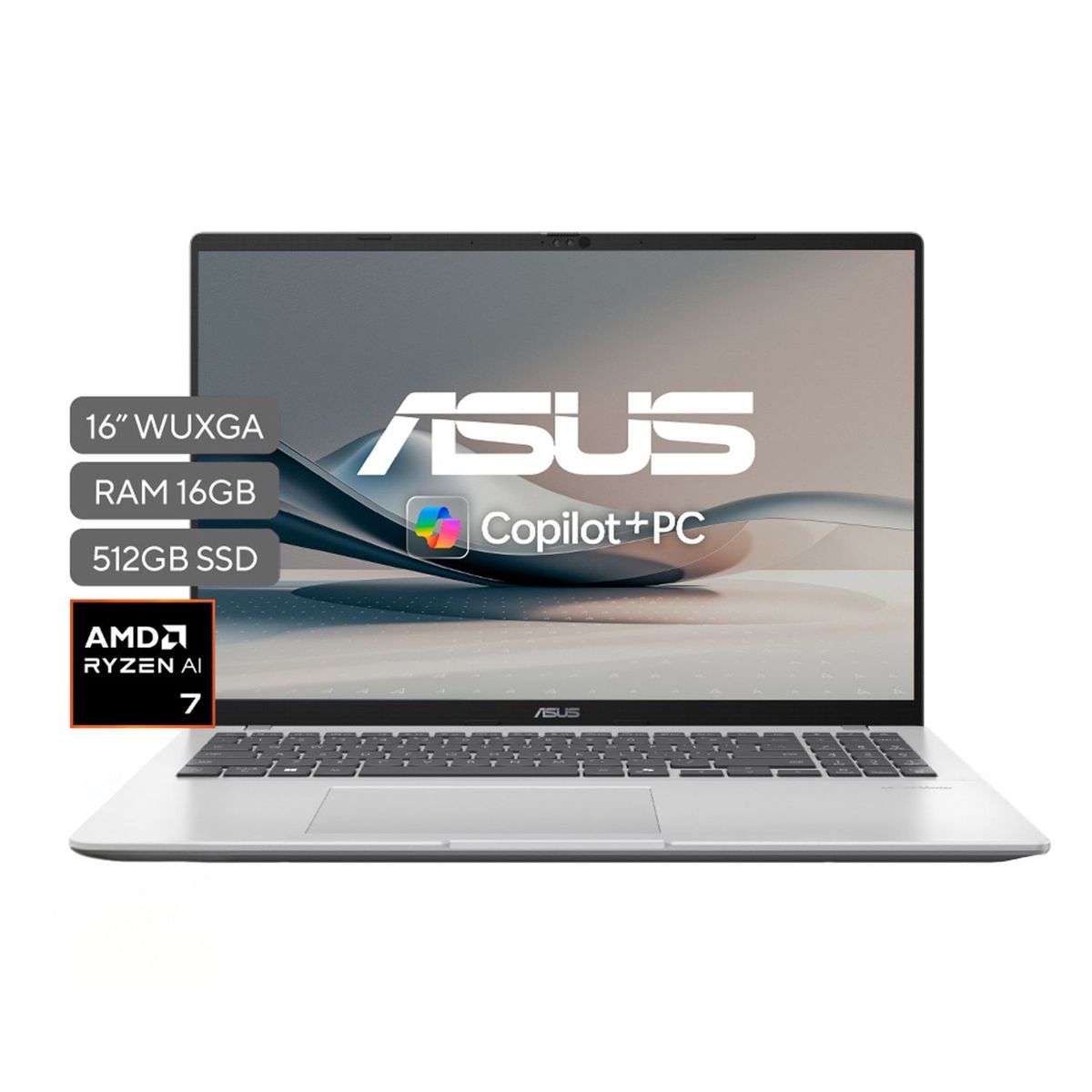 ASUS - Portátil ASUS Vivobook 16 | AMD Ryzen AI 7 | 16 GB de RAM | 512GB SSD de almacenamiento | Windows 11 |16 Pulgadas | M1607KA-MB068W |  Computador portátil