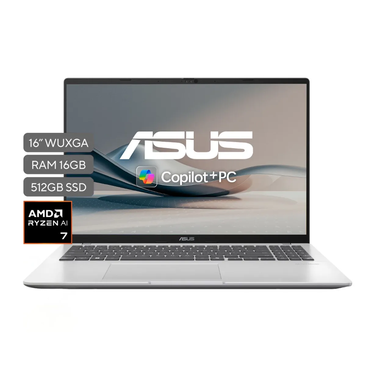 ASUS - Portátil ASUS Vivobook 16 | AMD Ryzen AI 7 | 16 GB de RAM | 512GB SSD de almacenamiento | Windows 11 |16 Pulgadas | M1607KA-MB068W |  Computador portátil