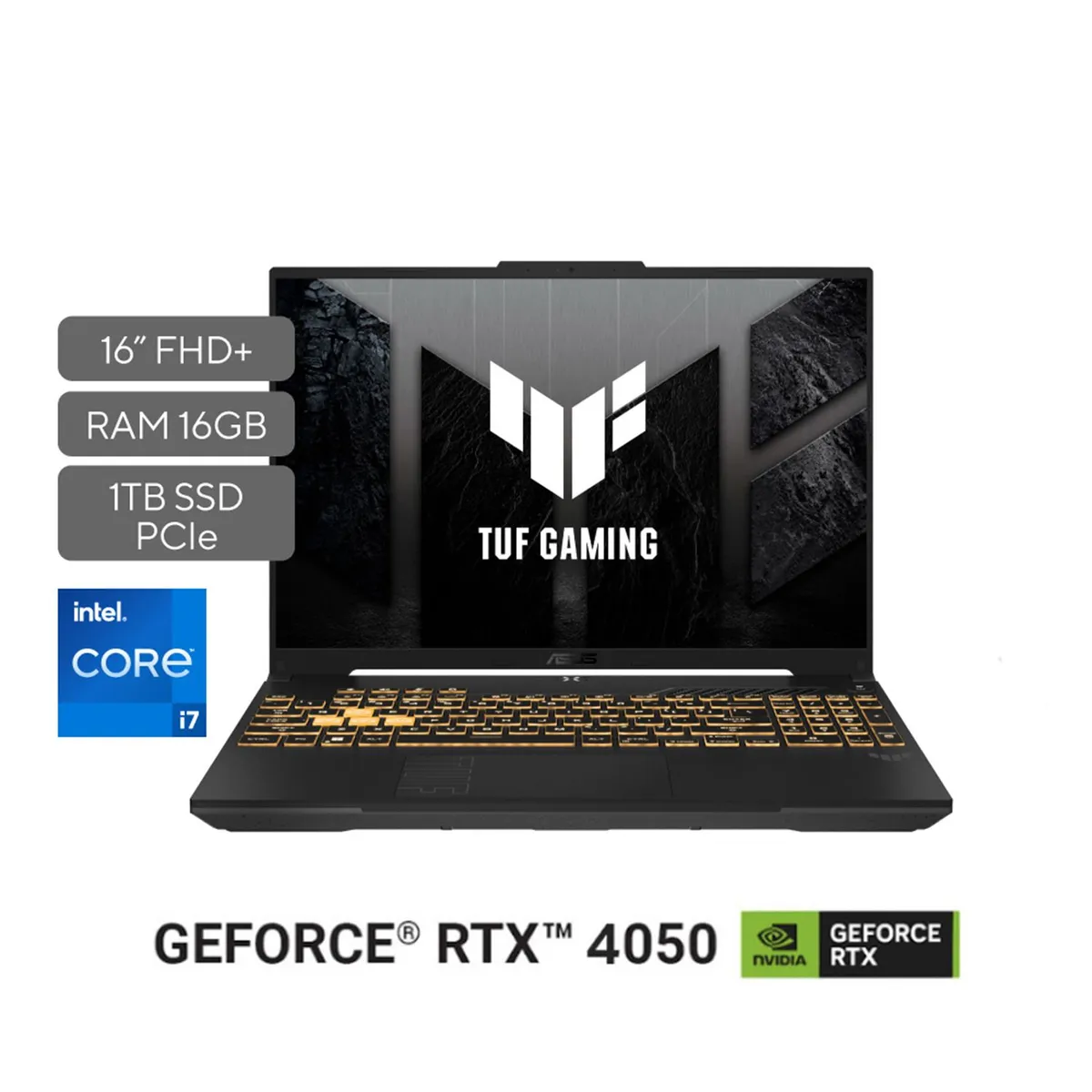 ASUS - Portátil ASUS TUF Gaming F16 | GeForce RTX 4050 | Intel Core i7 | 16GB de RAM | 1TB SSD de almacenamiento |  Windows 11 | 16 Pulgadas |FX607VU-RL016W | Computador portátil Gamer