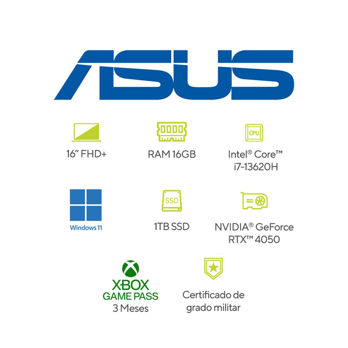 ASUS - Portátil ASUS TUF Gaming F16 | GeForce RTX 4050 | Intel Core i7 | 16GB de RAM | 1TB SSD de almacenamiento |  Windows 11 | 16 Pulgadas |FX607VU-RL016W | Computador portátil Gamer