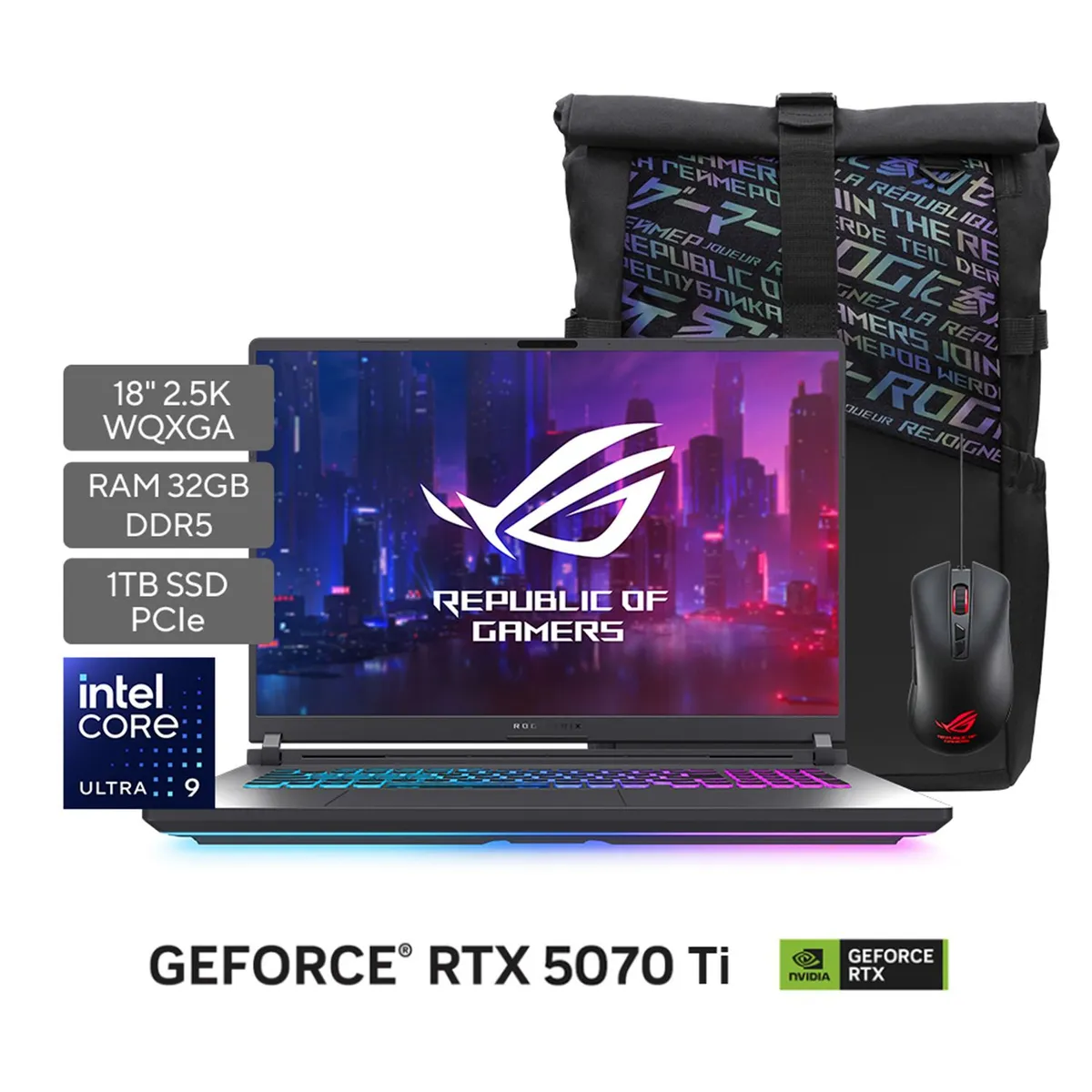 ASUS - Portátil Gamer ROG Strix G18 | GeForce RTX 5070 | Intel Core Ultra 9 | 32GB de RAM | 1TB SSD de almacenamiento | Windows 11 | 18 Pulgadas | G815LR-S9015W | Computador Portátil Gamer