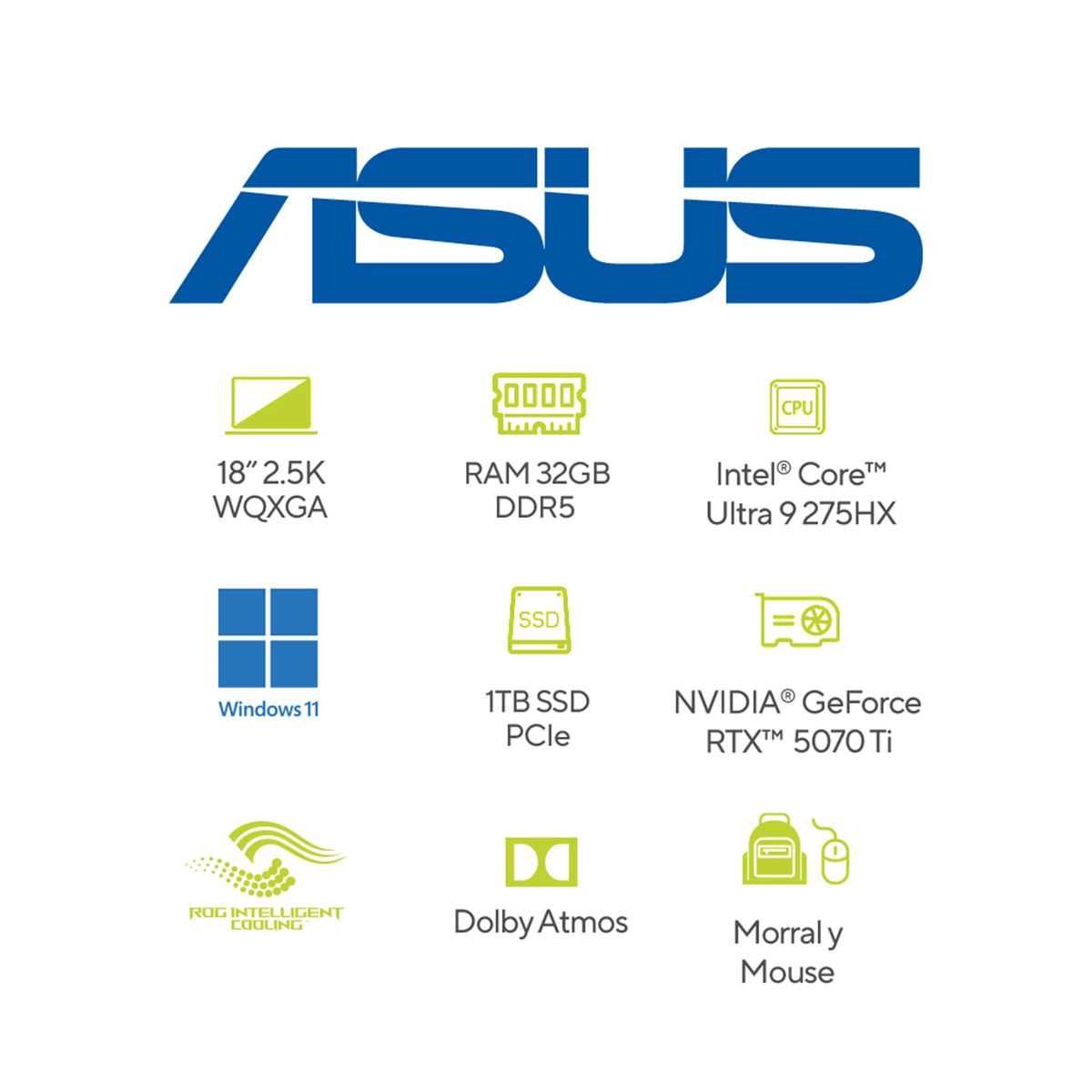 ASUS - Portátil Gamer ROG Strix G18 | GeForce RTX 5070 | Intel Core Ultra 9 | 32GB de RAM | 1TB SSD de almacenamiento | Windows 11 | 18 Pulgadas | G815LR-S9015W | Computador Portátil Gamer