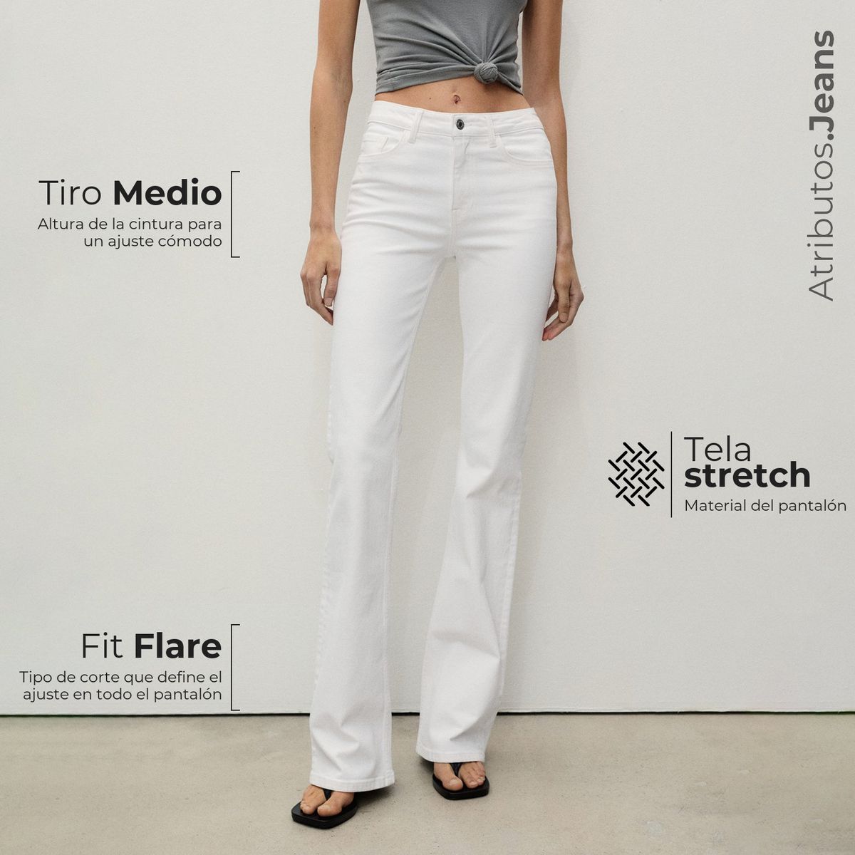 MANGO - Jean Flare Mujer Tiro medio de Algodón Mango