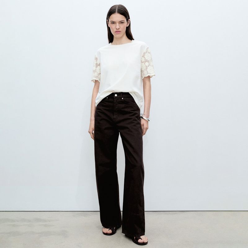 MANGO - Camiseta Mujer con Bordado Manga corta de Algodón MANGO