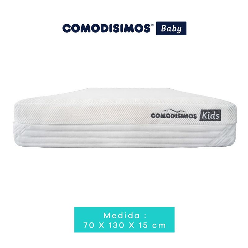COMODISIMOS -  Colchón Infantil Firmeza Media Ortopédico Espumado Ergonómico y Transpirable - Hipoalergénico, Antihumedad y Fácil de Limpiar 130 x 70 x 15  cm Comodisimos